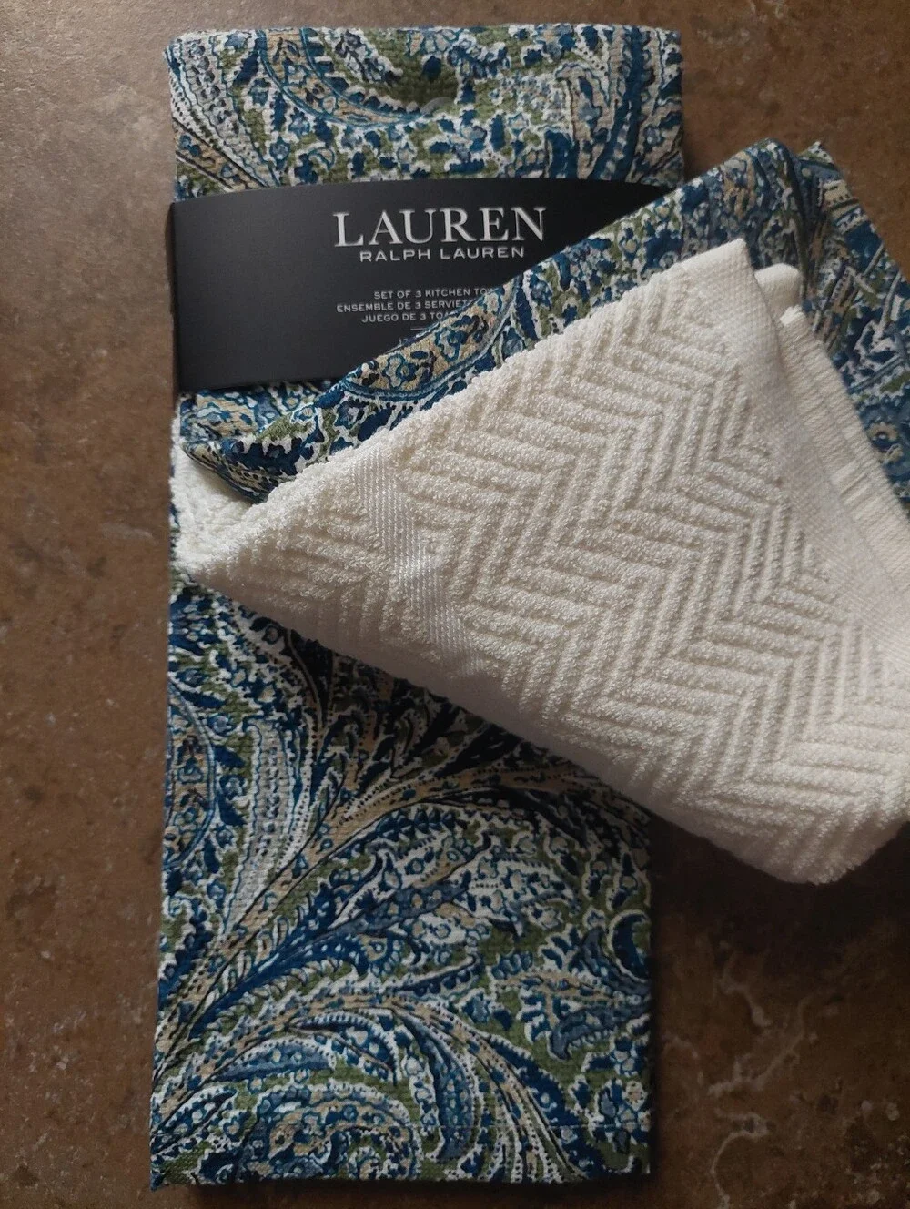 Lauren Ralph Lauren Blue, Green & Cream Paisley Kitchen Towels - Set of 3